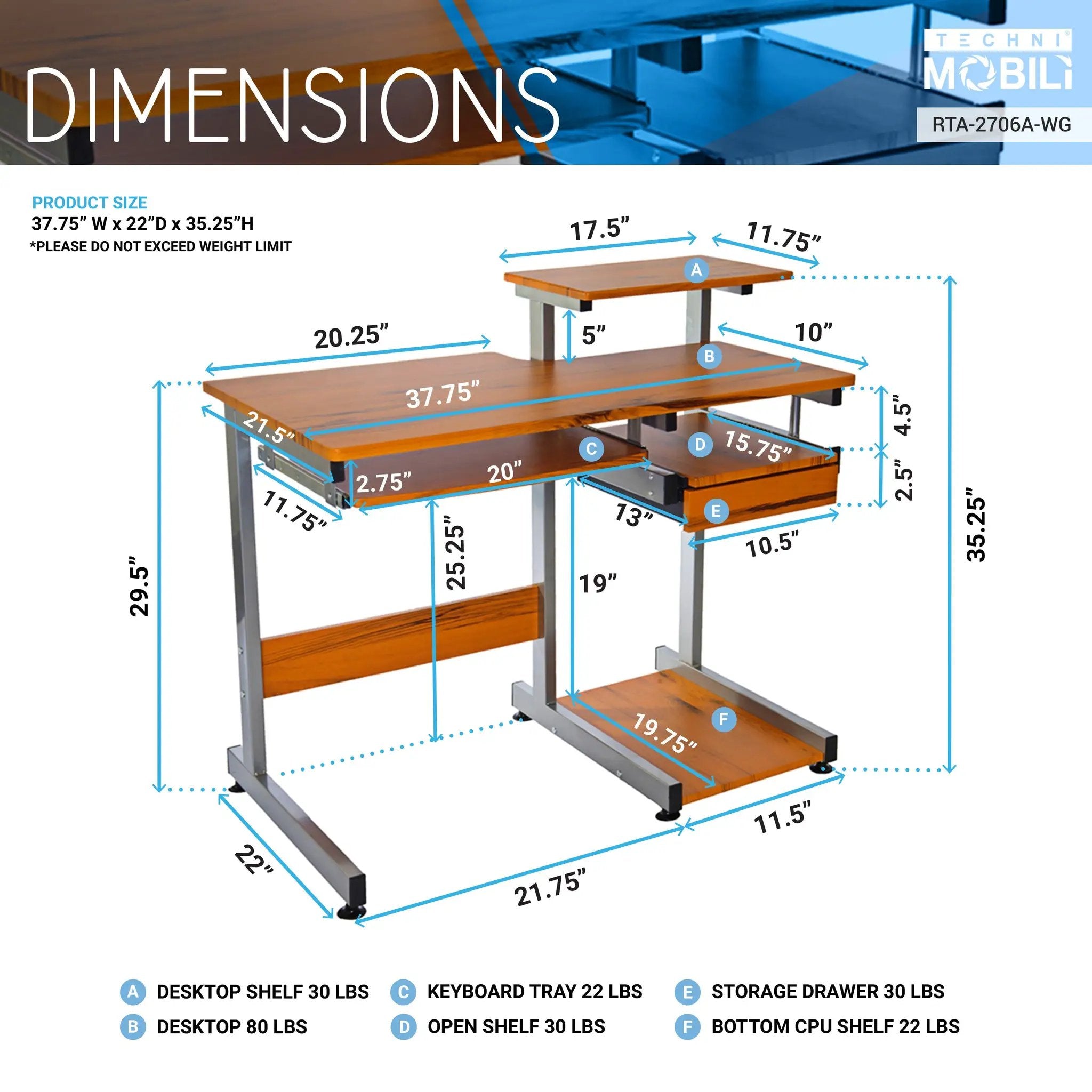 Techni Mobili Complete Computer Workstation Desk, Woodgrain by HouseOfZazla