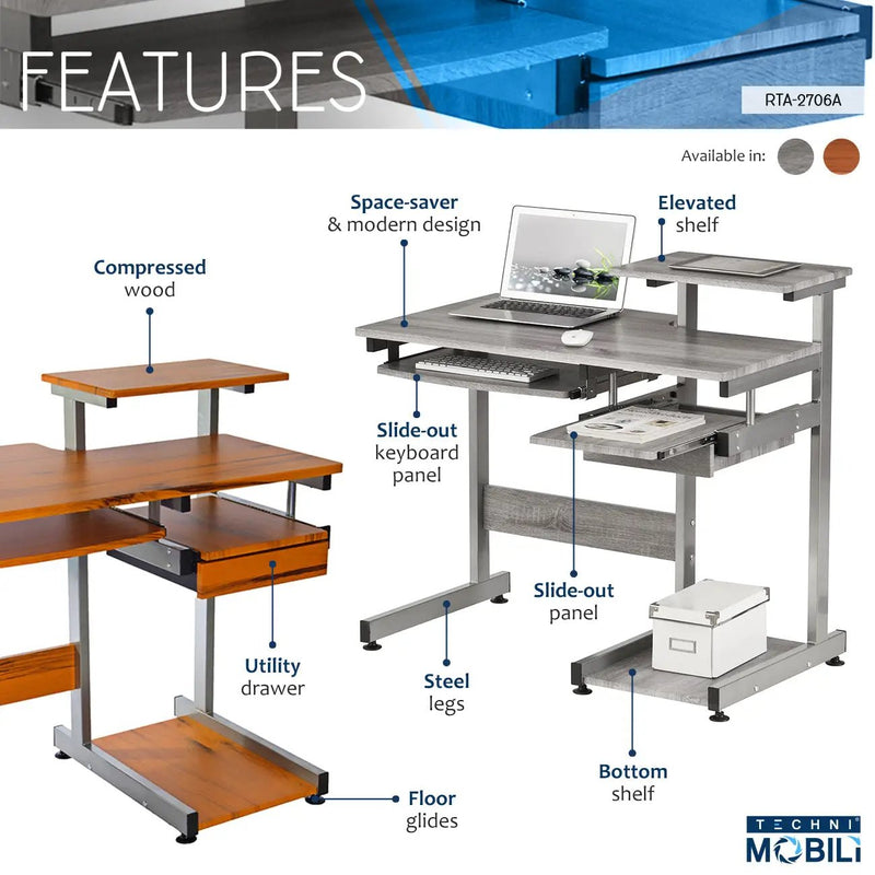 Techni Mobili Complete Computer Workstation Desk, Woodgrain by HouseOfZazla