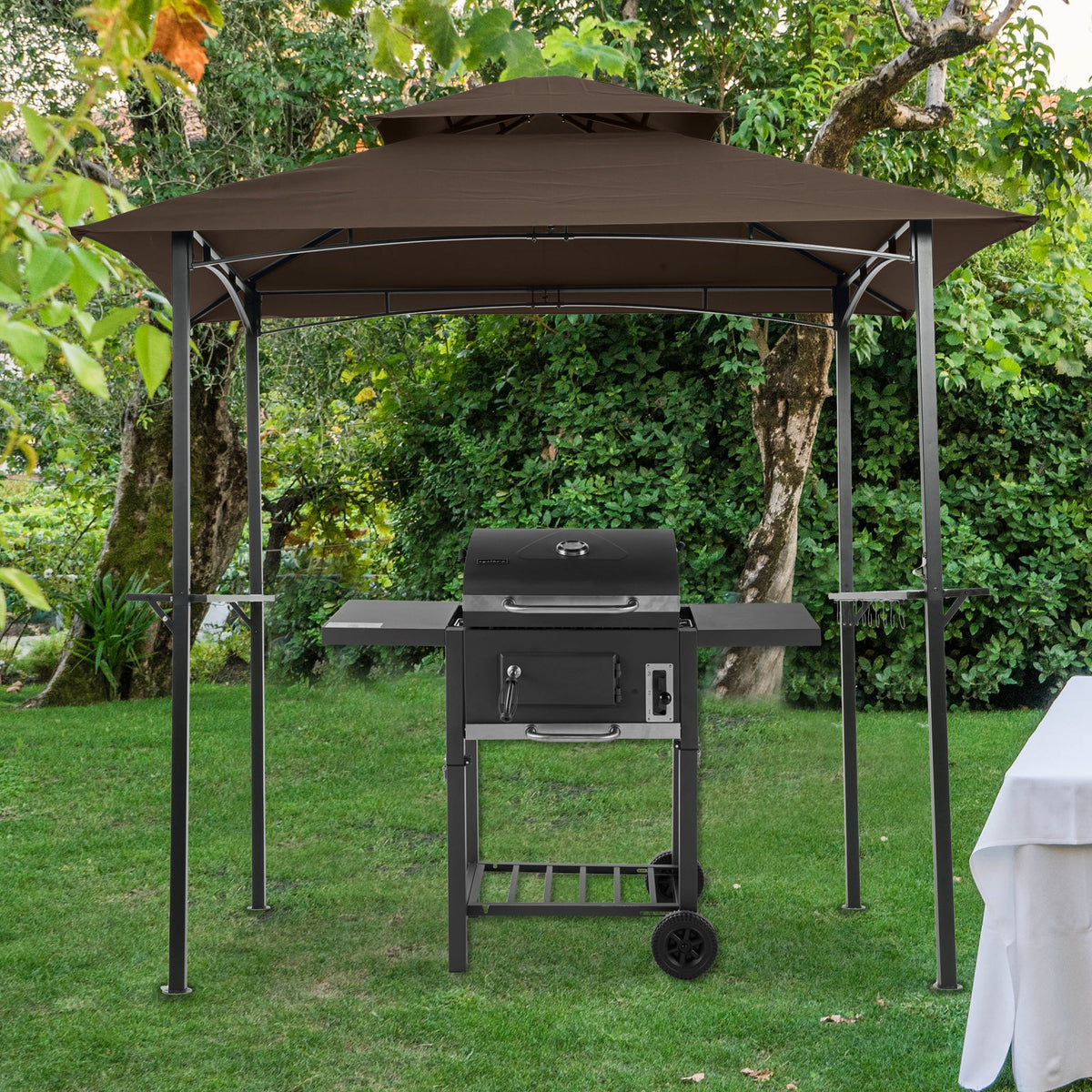 8x5Ft Grill Gazebo Replacement Canopy with Double-Tiered Roof - Brown, Burgundy, or Beige, photo 5 of 10