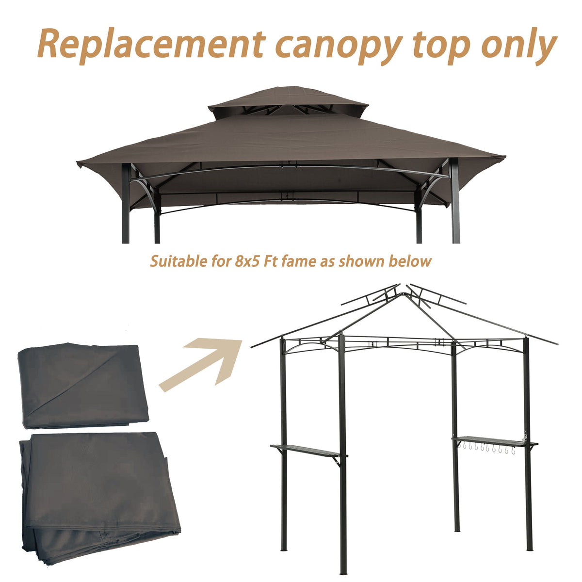 8x5Ft Grill Gazebo Replacement Canopy with Double-Tiered Roof - Brown, Burgundy, or Beige, photo 4 of 10