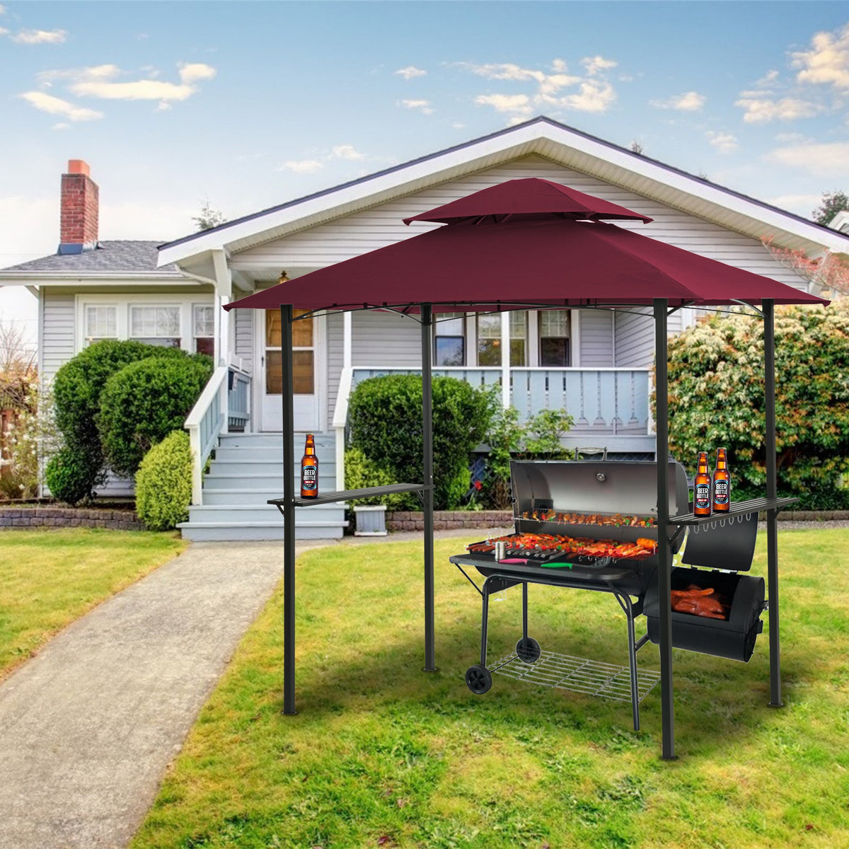 8x5Ft Grill Gazebo Replacement Canopy with Double-Tiered Roof - Brown, Burgundy, or Beige, photo 9 of 10