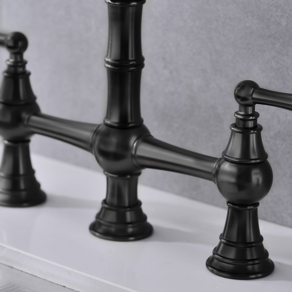 Bridge Dual Handles Kitchen Faucet with Pull-Out Side Spray - Brass, photo 10 of 10