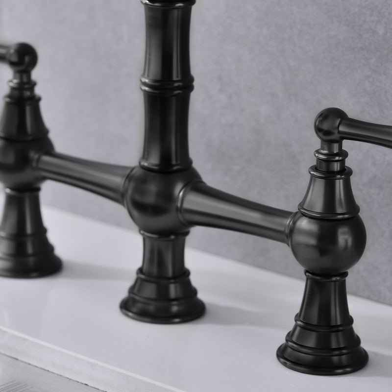 Bridge Dual Handles Kitchen Faucet with Pull-Out Side Spray - Brass, photo 10 of 10