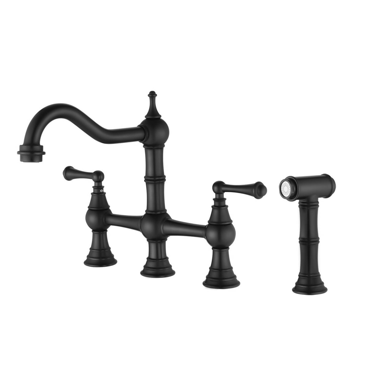 Bridge Dual Handles Kitchen Faucet with Pull-Out Side Spray - Brass