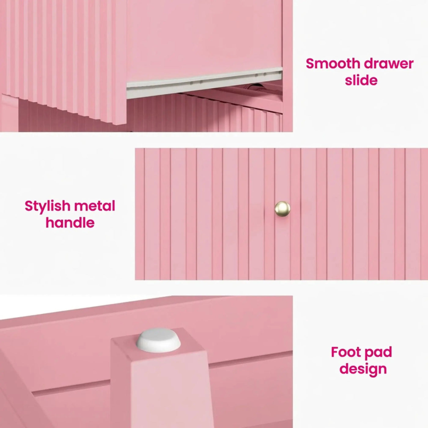 Fluted 3 Drawer Nightstand With Soft Close Slides by HouseOfZazla