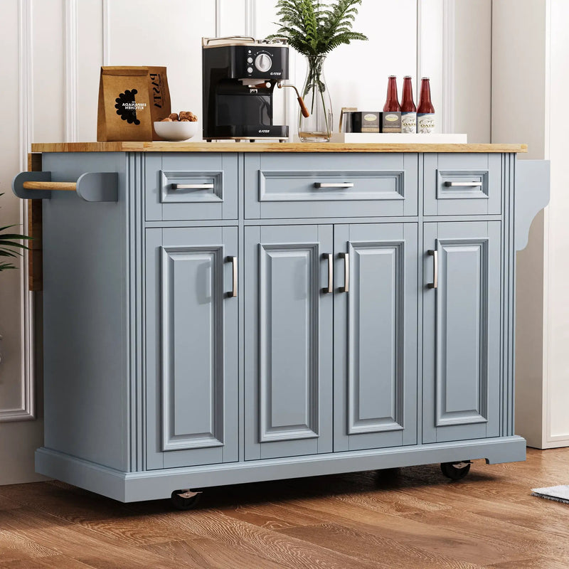 K&K 54inch Large Kitchen Island with Rubber Wood Drop Leaf by HouseOfZazla