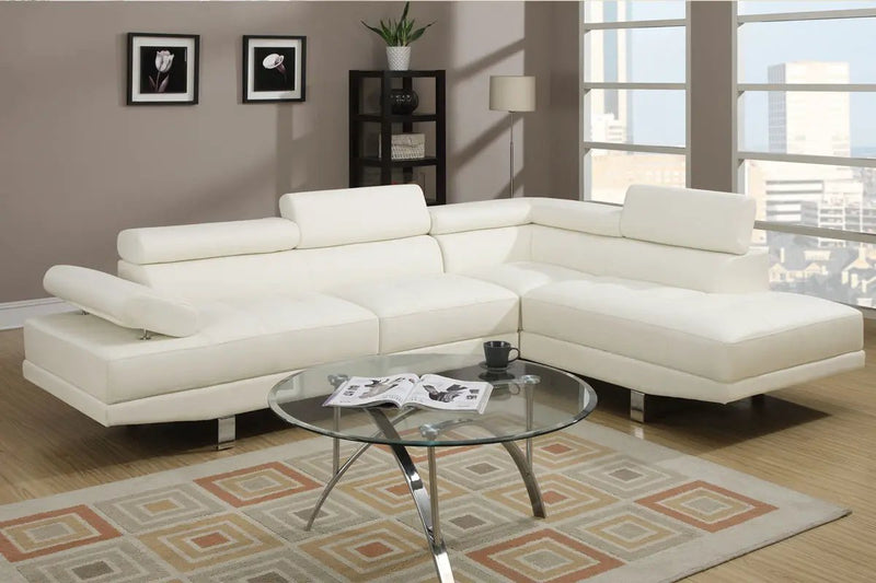 White Color Sectional Living Room Furniture Faux Leather by HouseOfZazla