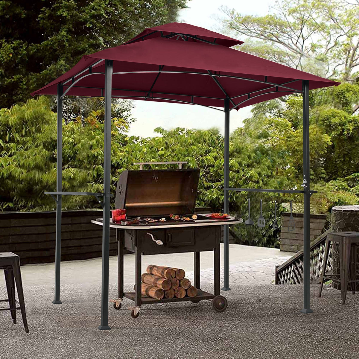 8x5Ft Grill Gazebo Replacement Canopy with Double-Tiered Roof - Brown, Burgundy, or Beige, photo 10 of 10