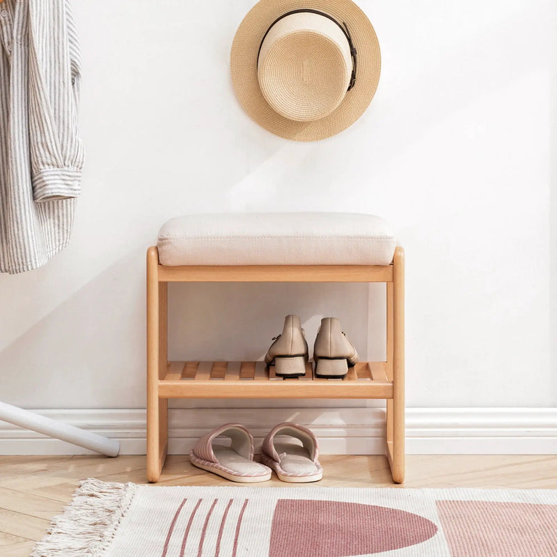 Natural Solid Wood Shoe Bench with High Rebound Sponge Cushion by HouseOfZazla