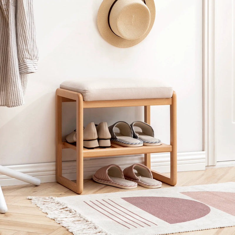 Natural Solid Wood Shoe Bench with High Rebound Sponge Cushion by HouseOfZazla