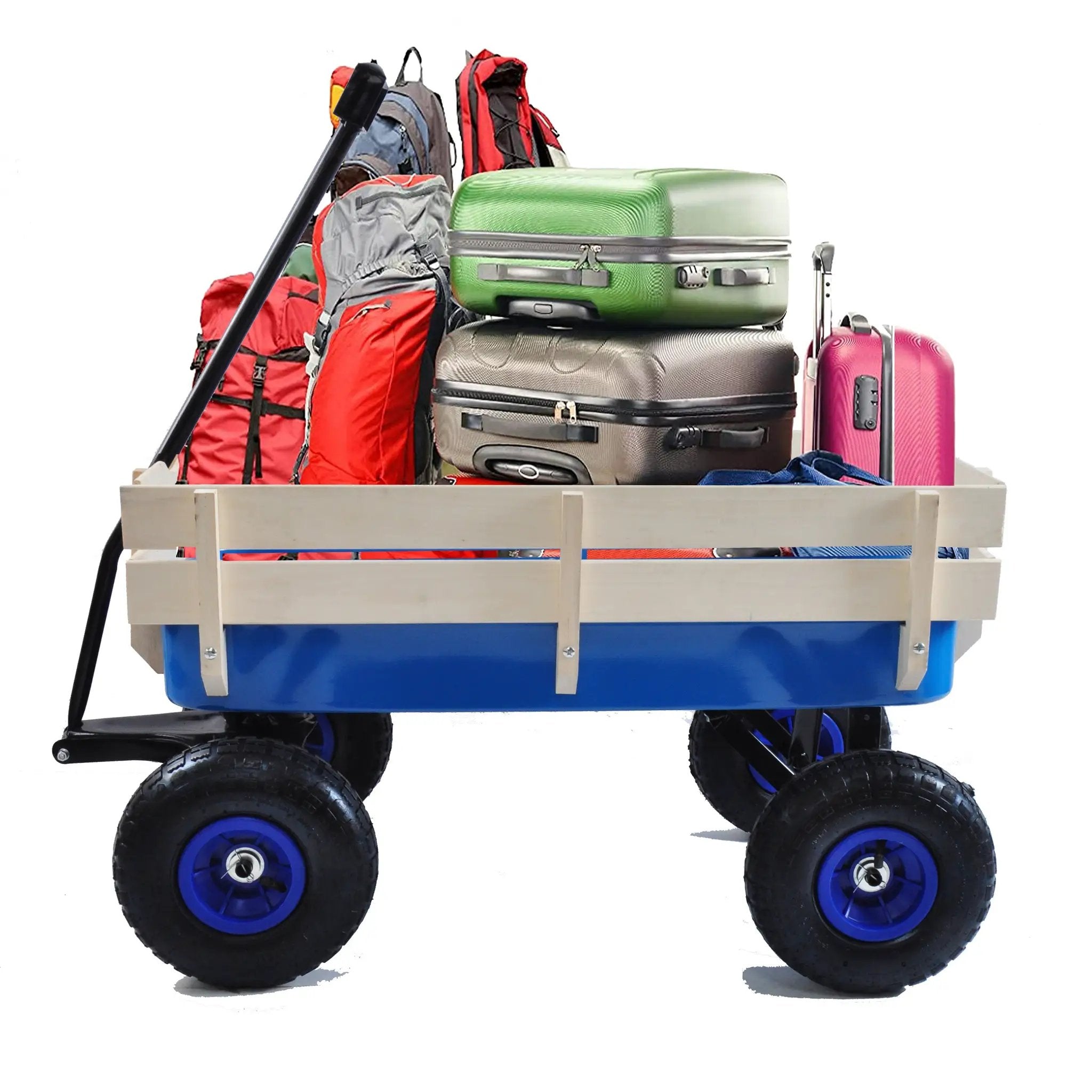 Outdoor Wagon All Terrain Pulling Wood Railing Air Tires Garden Cart by HouseOfZazla