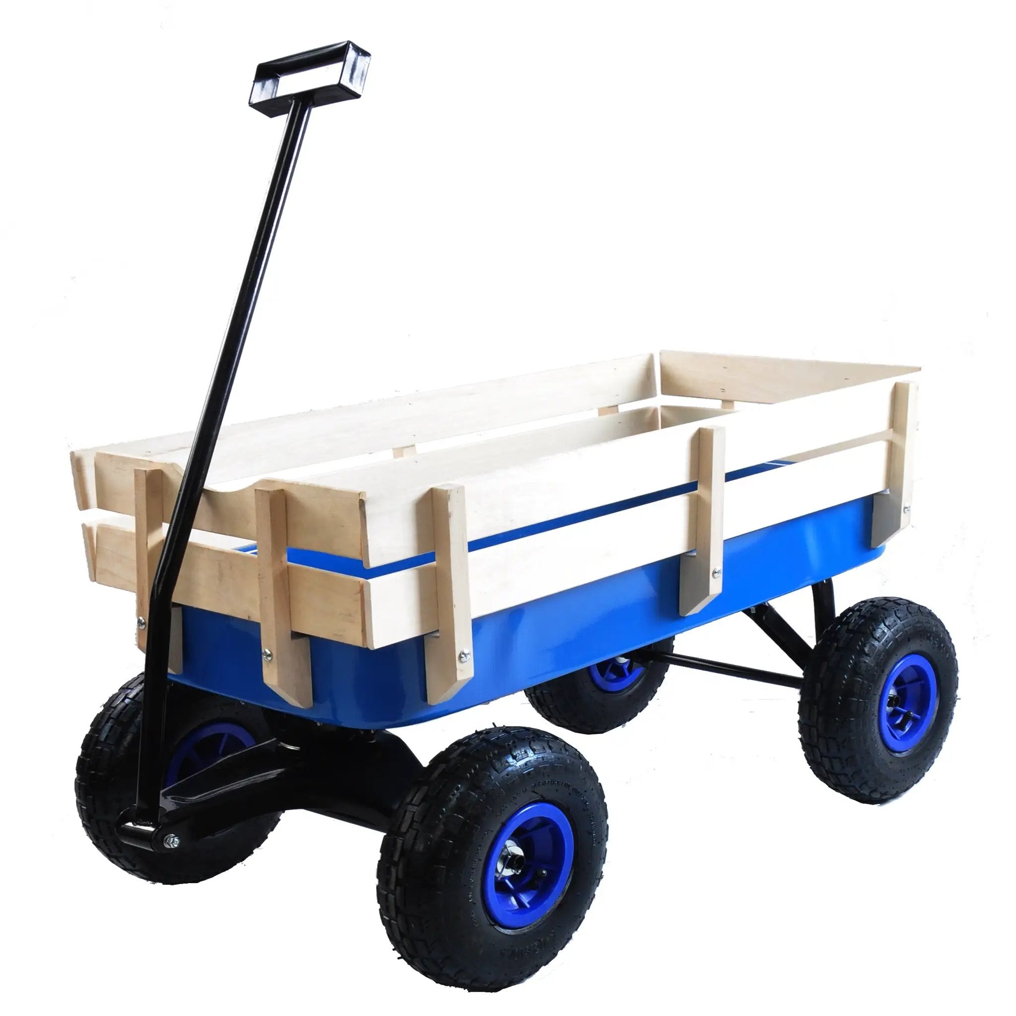 Outdoor Wagon All Terrain Pulling Wood Railing Air Tires Garden Cart by HouseOfZazla