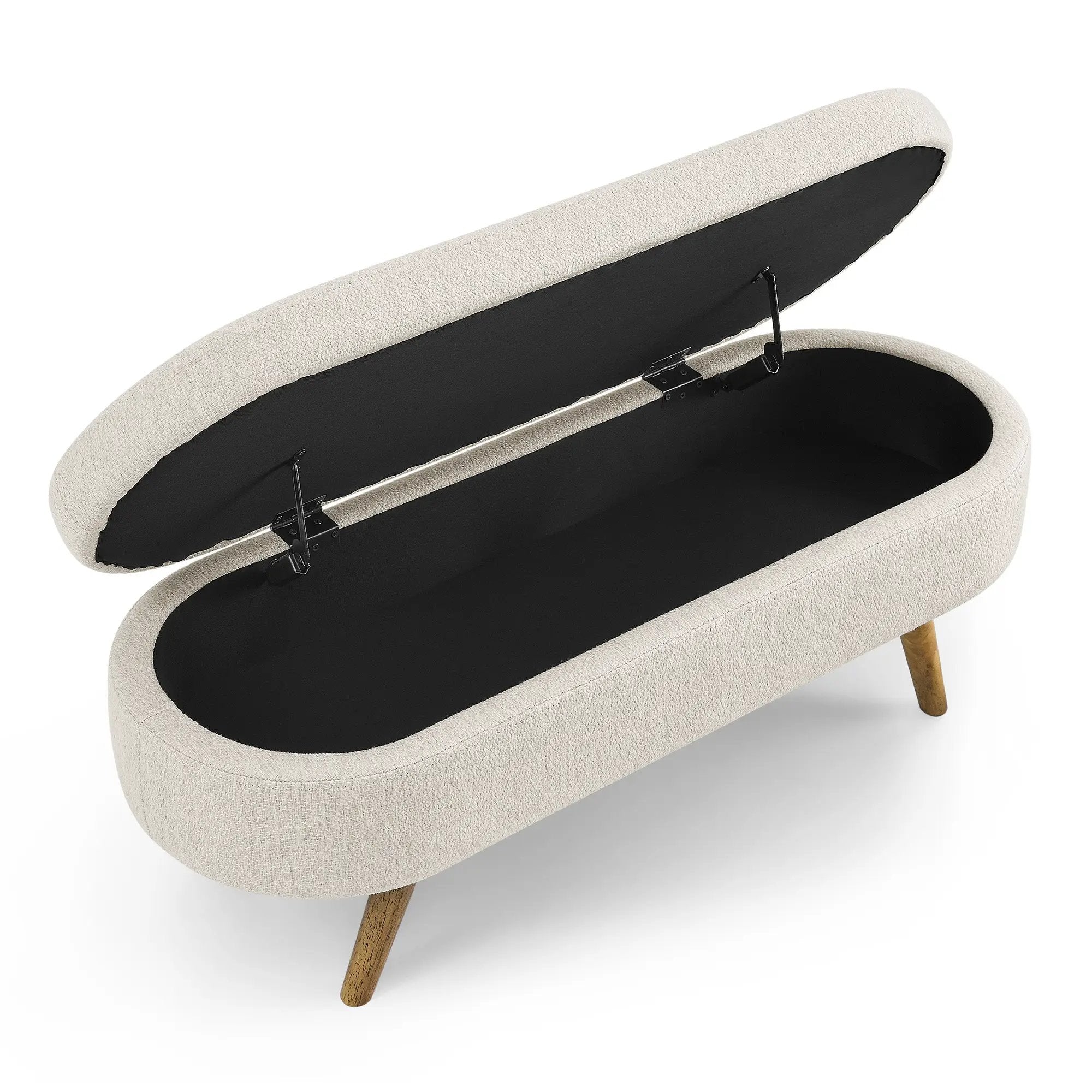 Ottoman Oval Storage Bench, Rubber Wood Legs, Beige (43.5"x16"x16") by HouseOfZazla