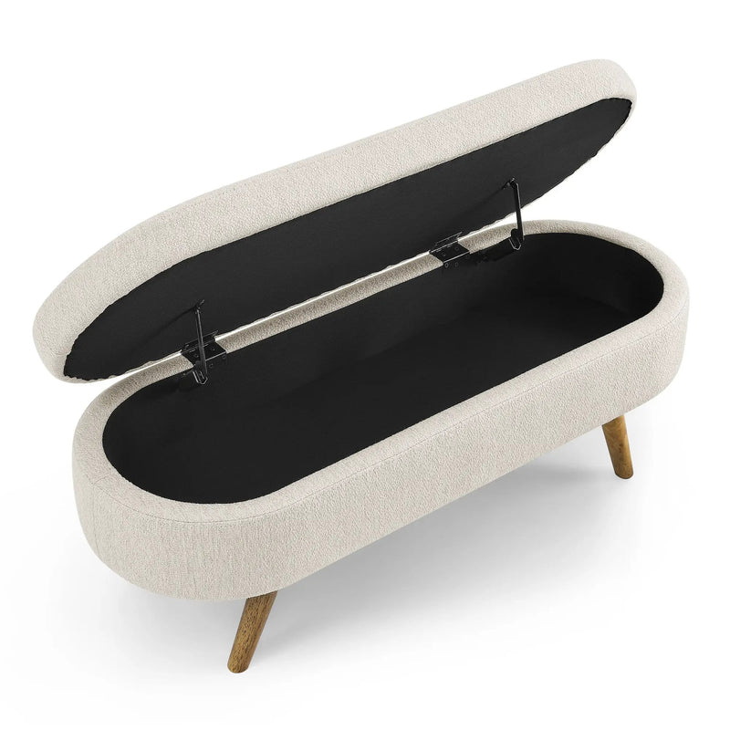 Ottoman Oval Storage Bench, Rubber Wood Legs, Beige (43.5"x16"x16") by HouseOfZazla