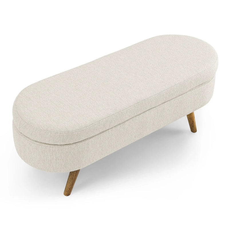 Ottoman Oval Storage Bench, Rubber Wood Legs, Beige (43.5"x16"x16") by HouseOfZazla