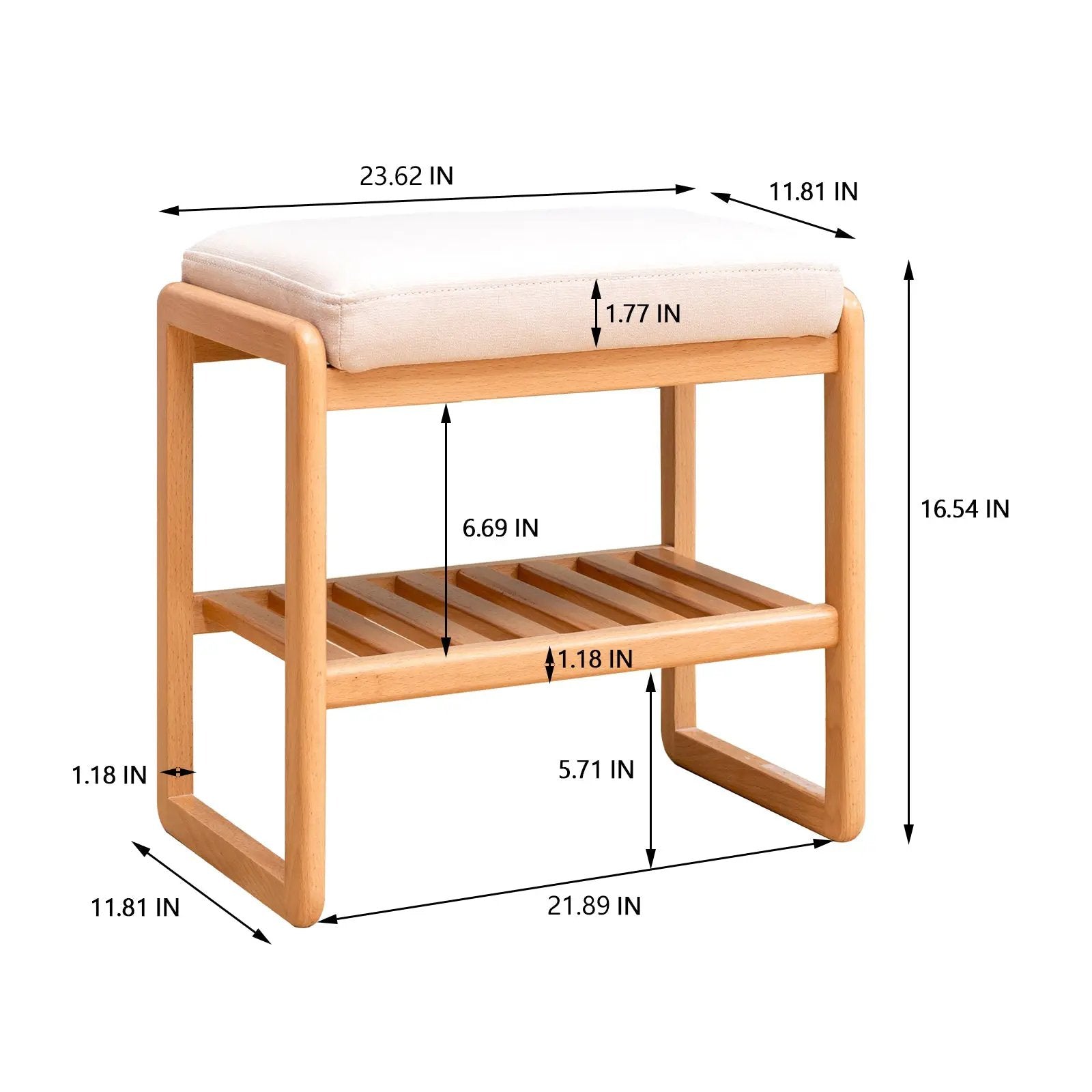 Natural Solid Wood Shoe Bench with High Rebound Sponge Cushion by HouseOfZazla