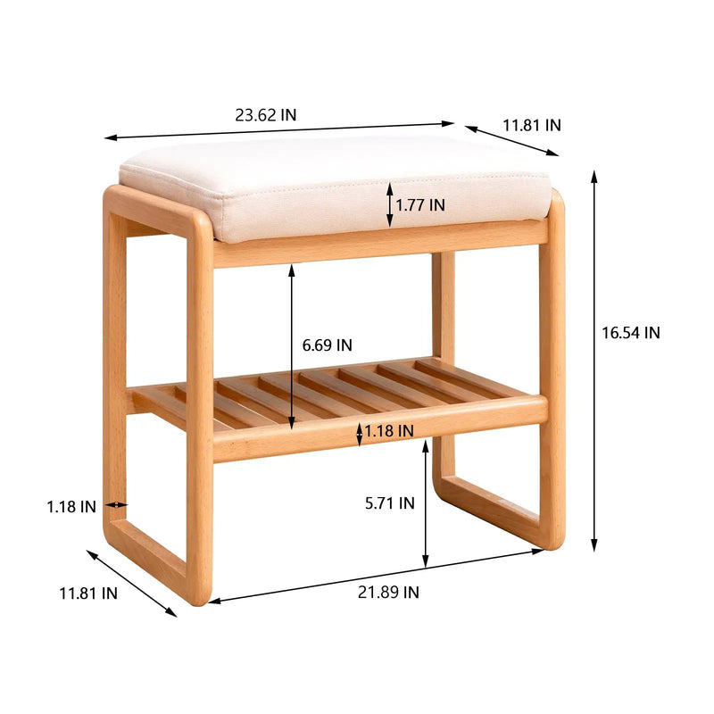 Natural Solid Wood Shoe Bench with High Rebound Sponge Cushion by HouseOfZazla