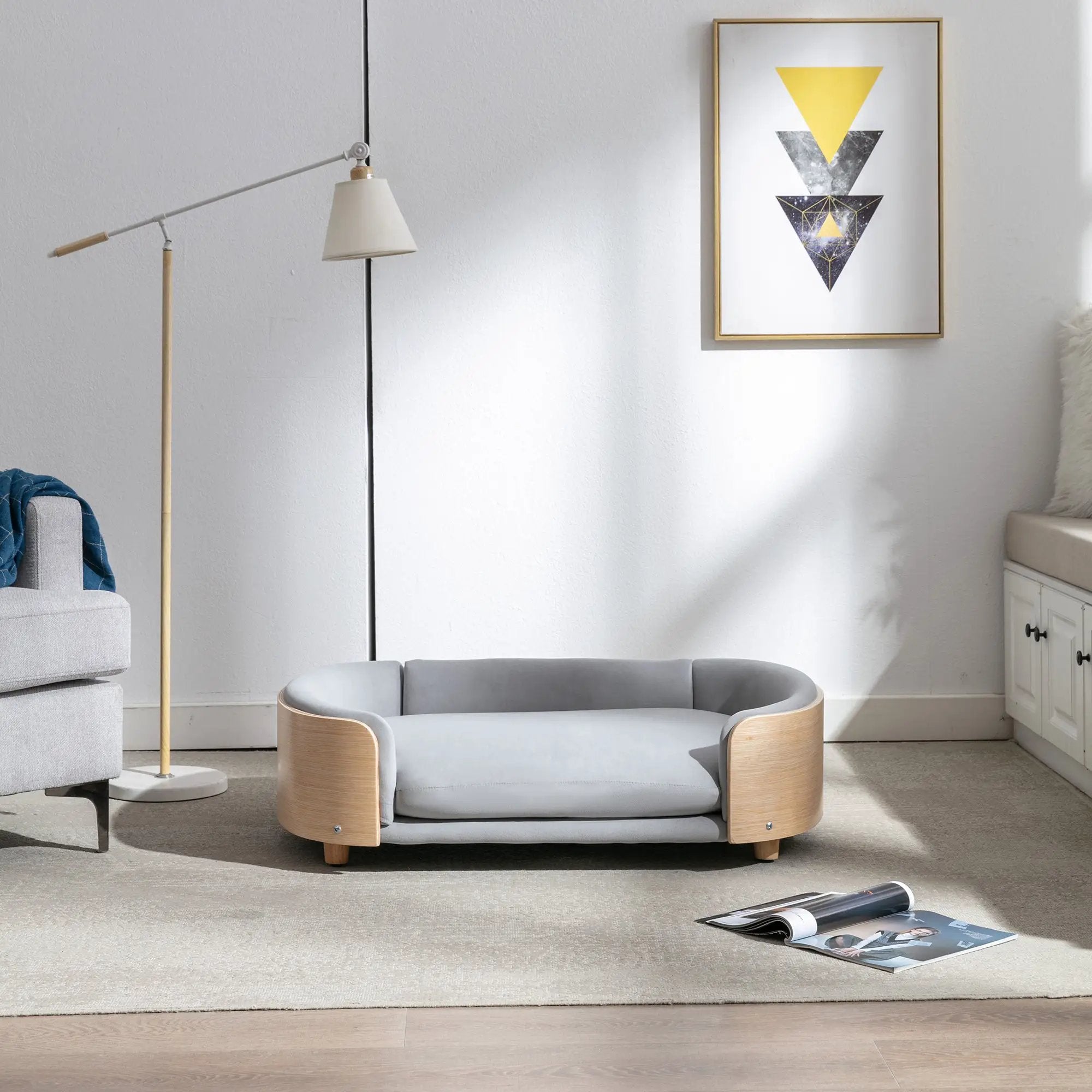 Scandinavian Style Elevated Dog Bed with Solid Wood Legs and Velvet Cushion by HouseOfZazla