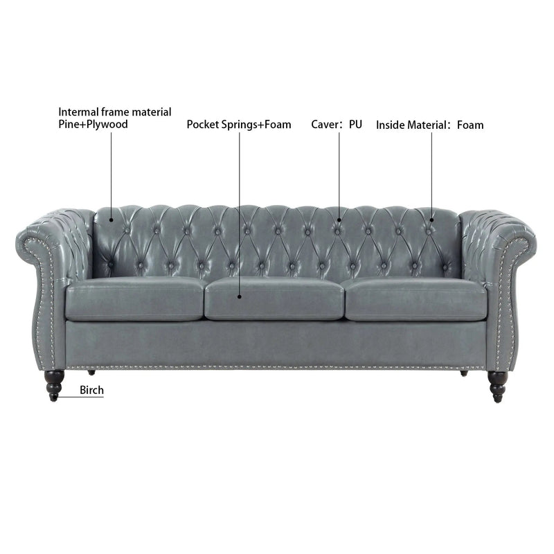 Rolled Arm Chesterfield 3 Seater Sofa by HouseOfZazla