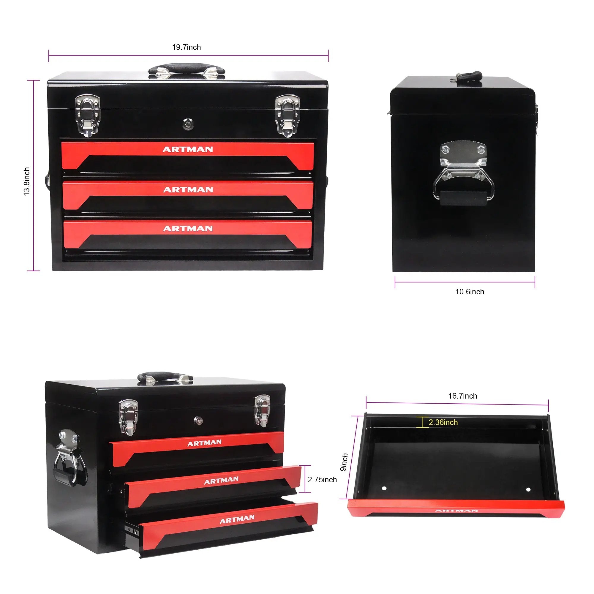20'' Portable 3-Drawer Steel Toolbox by HouseOfZazla