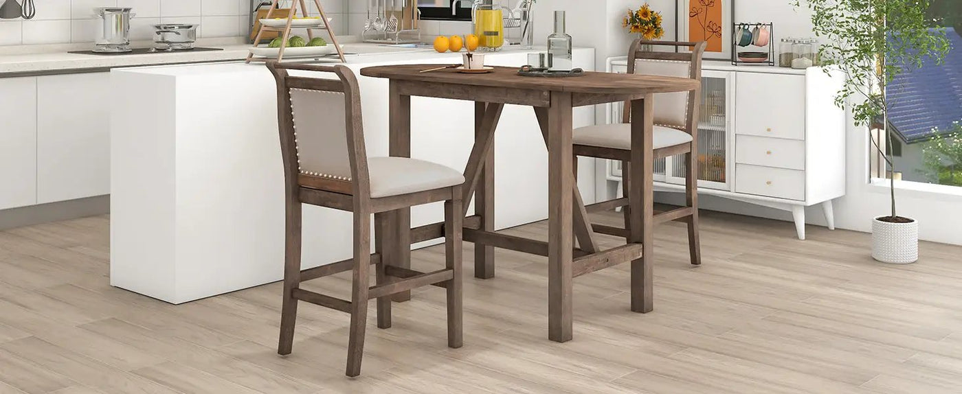TOPMAX 3-Piece Wood Counter Height Drop Leaf Dining Table Set with 2 Upholstered Chairs by HouseOfZazla