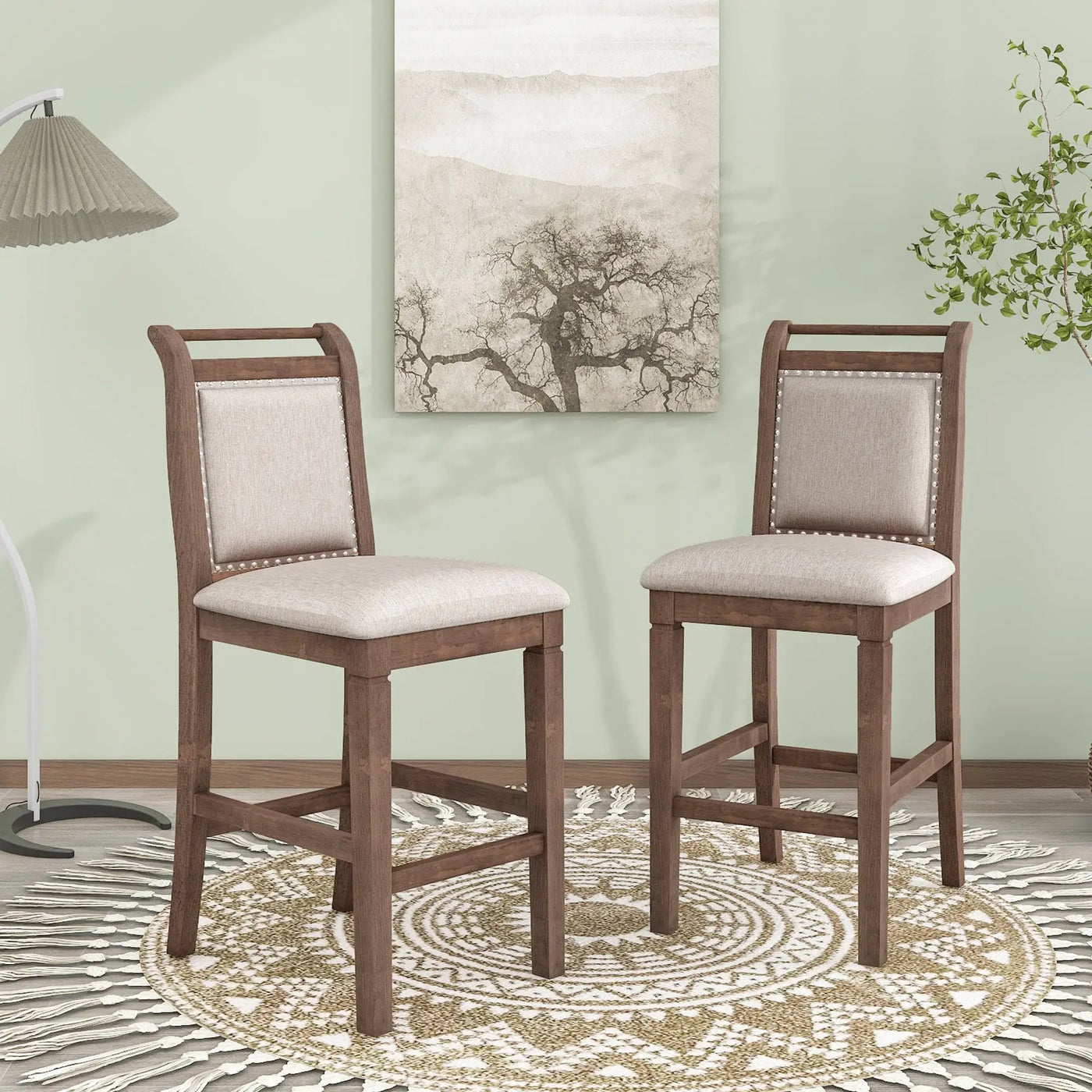 TOPMAX 3-Piece Wood Counter Height Drop Leaf Dining Table Set with 2 Upholstered Chairs by HouseOfZazla