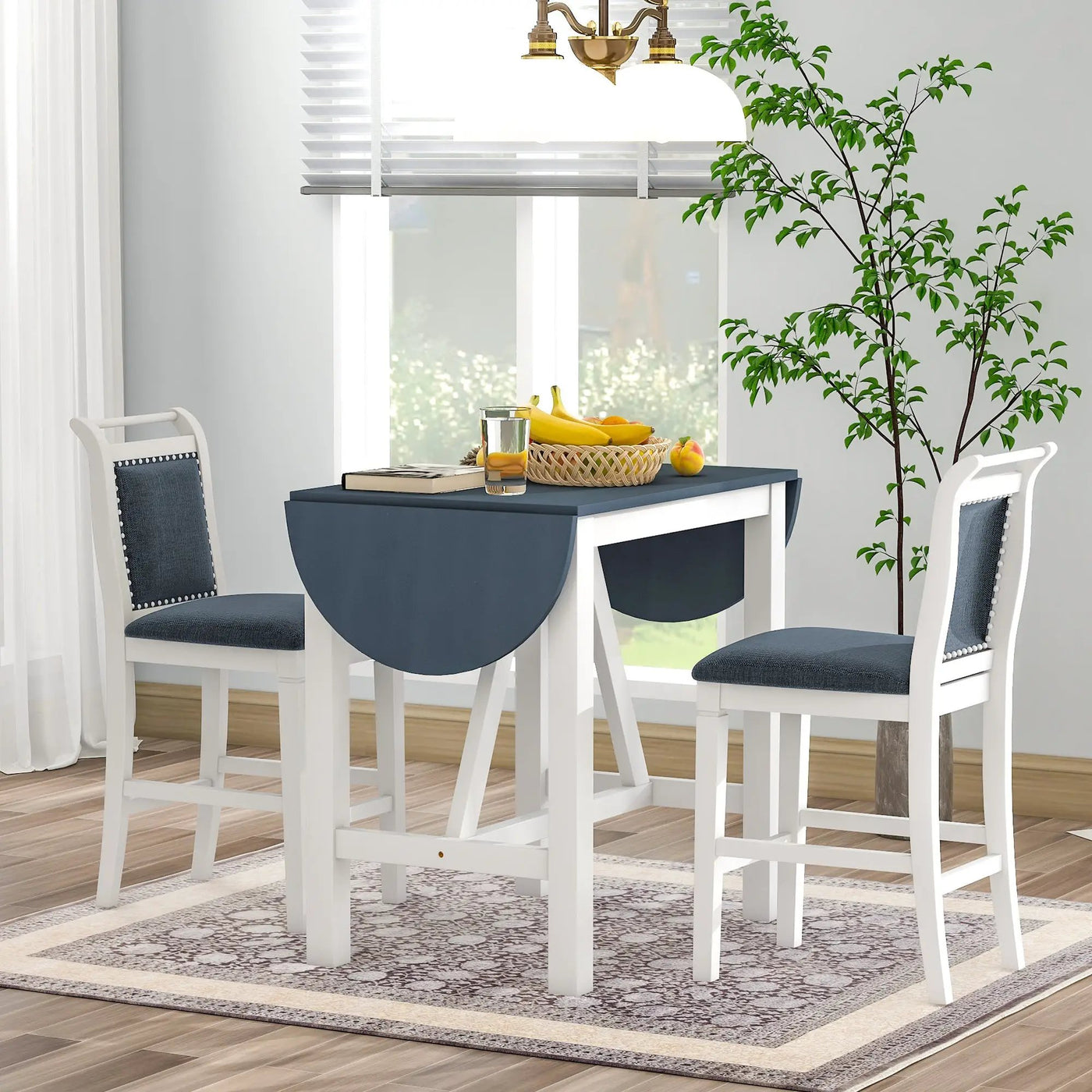 TOPMAX 3-Piece Wood Counter Height Drop Leaf Dining Table Set with 2 Upholstered Chairs by HouseOfZazla