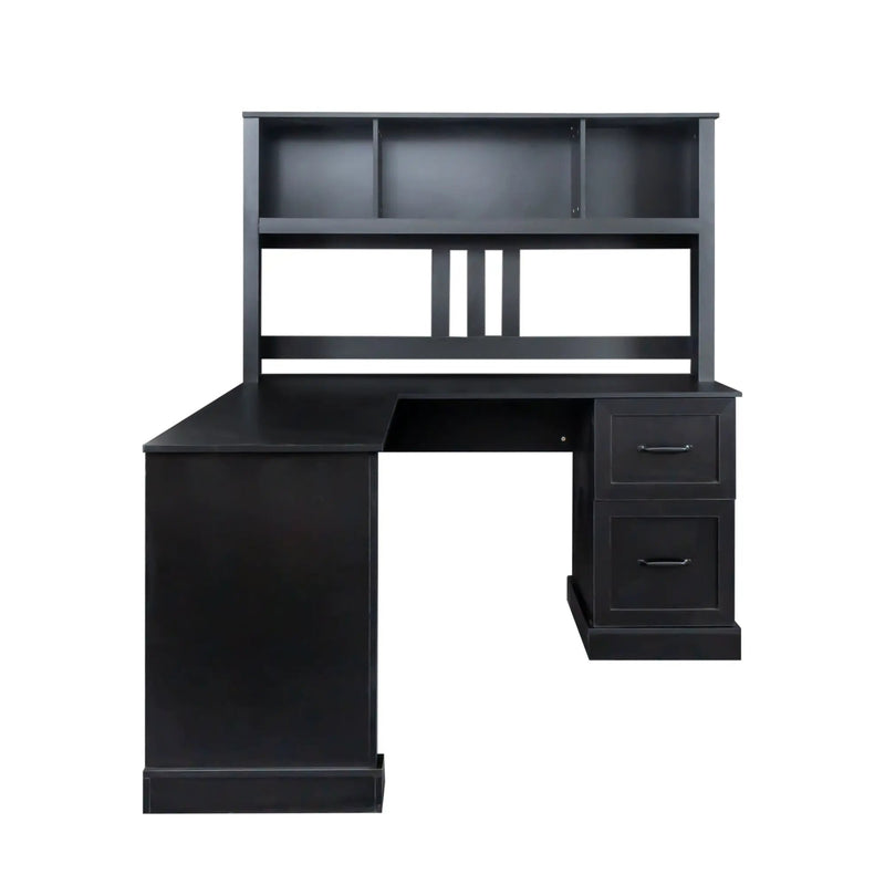 Home Office Computer Desk with Hutch, Antiqued Black by HouseOfZazla