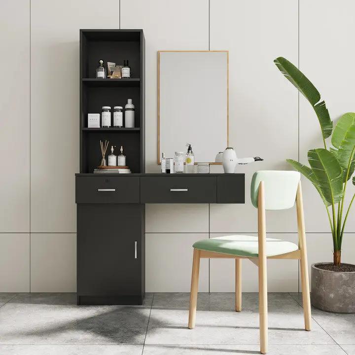 Black Modern Simple Hair Desk with Multi-Layer Storage by HouseOfZazla