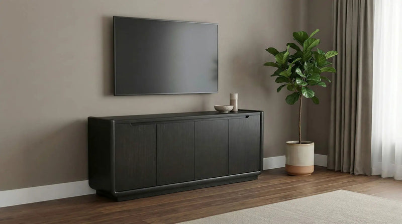 Leandro 72-inch 4-door TV Stand Media Console Burnished Black by Unique Piece Furniture