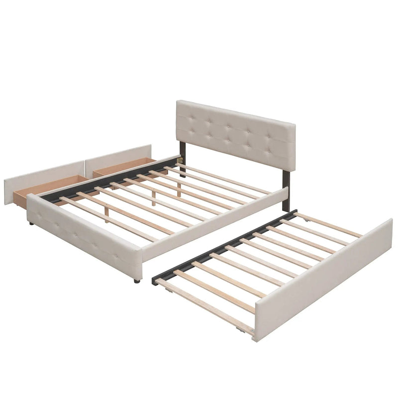 Upholstered Platform Bed with 2 Drawers and 1 Twin XL Trundle by HouseOfZazla