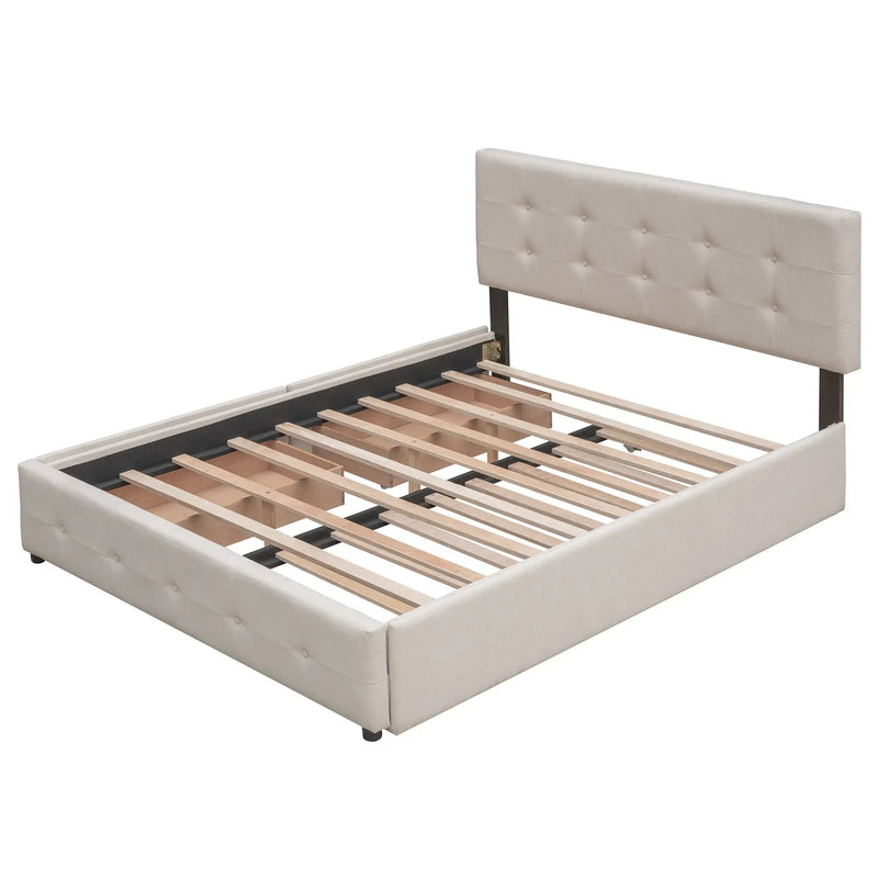 Upholstered Platform Bed with 2 Drawers and 1 Twin XL Trundle by HouseOfZazla