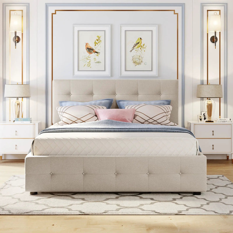 Upholstered Platform Bed with 2 Drawers and 1 Twin XL Trundle by HouseOfZazla