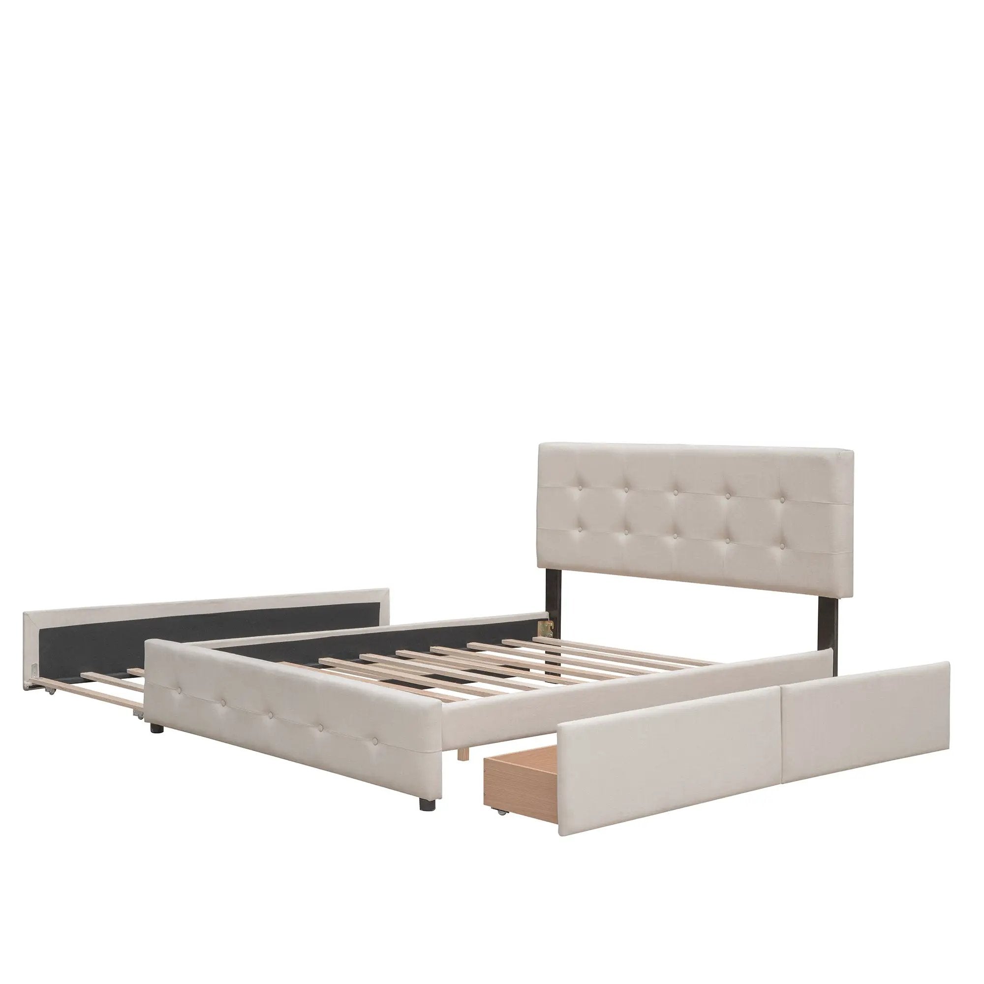 Upholstered Platform Bed with 2 Drawers and 1 Twin XL Trundle by HouseOfZazla