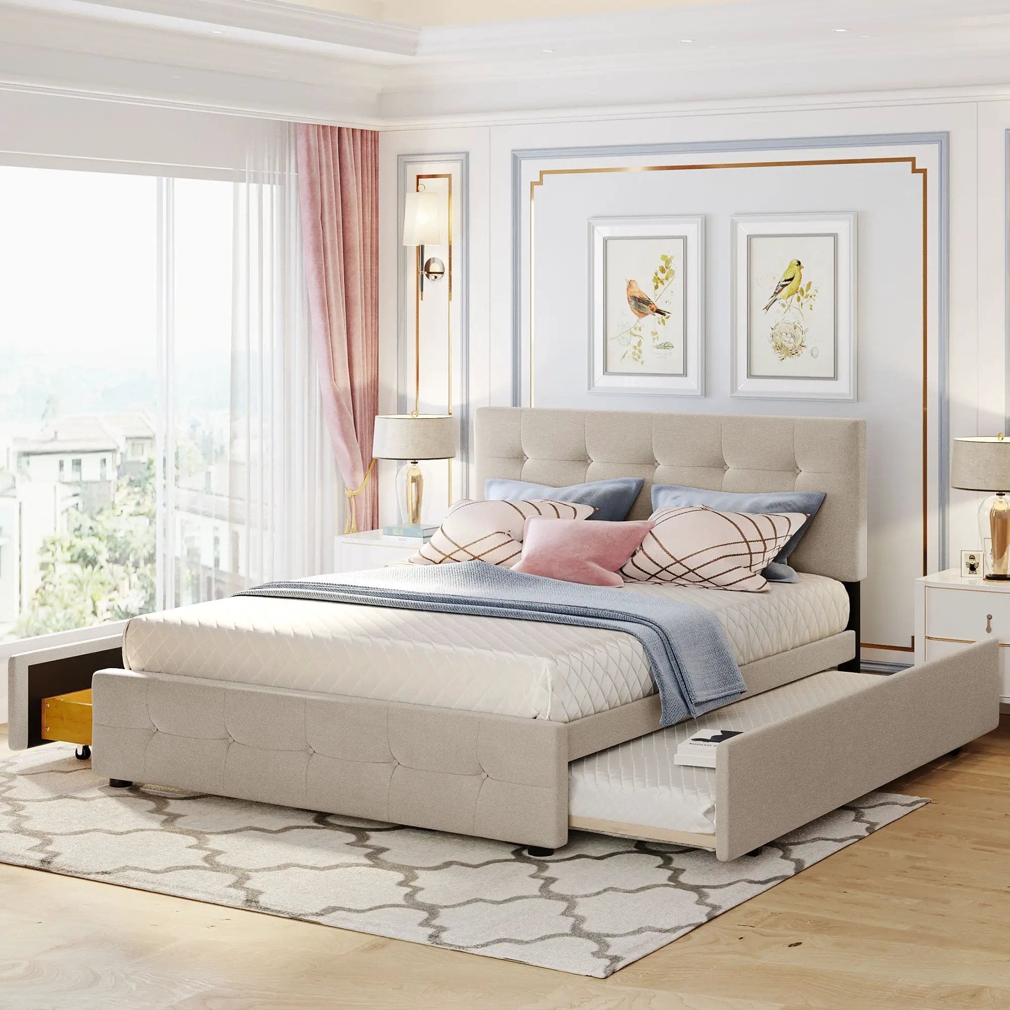 Upholstered Platform Bed with 2 Drawers and 1 Twin XL Trundle by HouseOfZazla