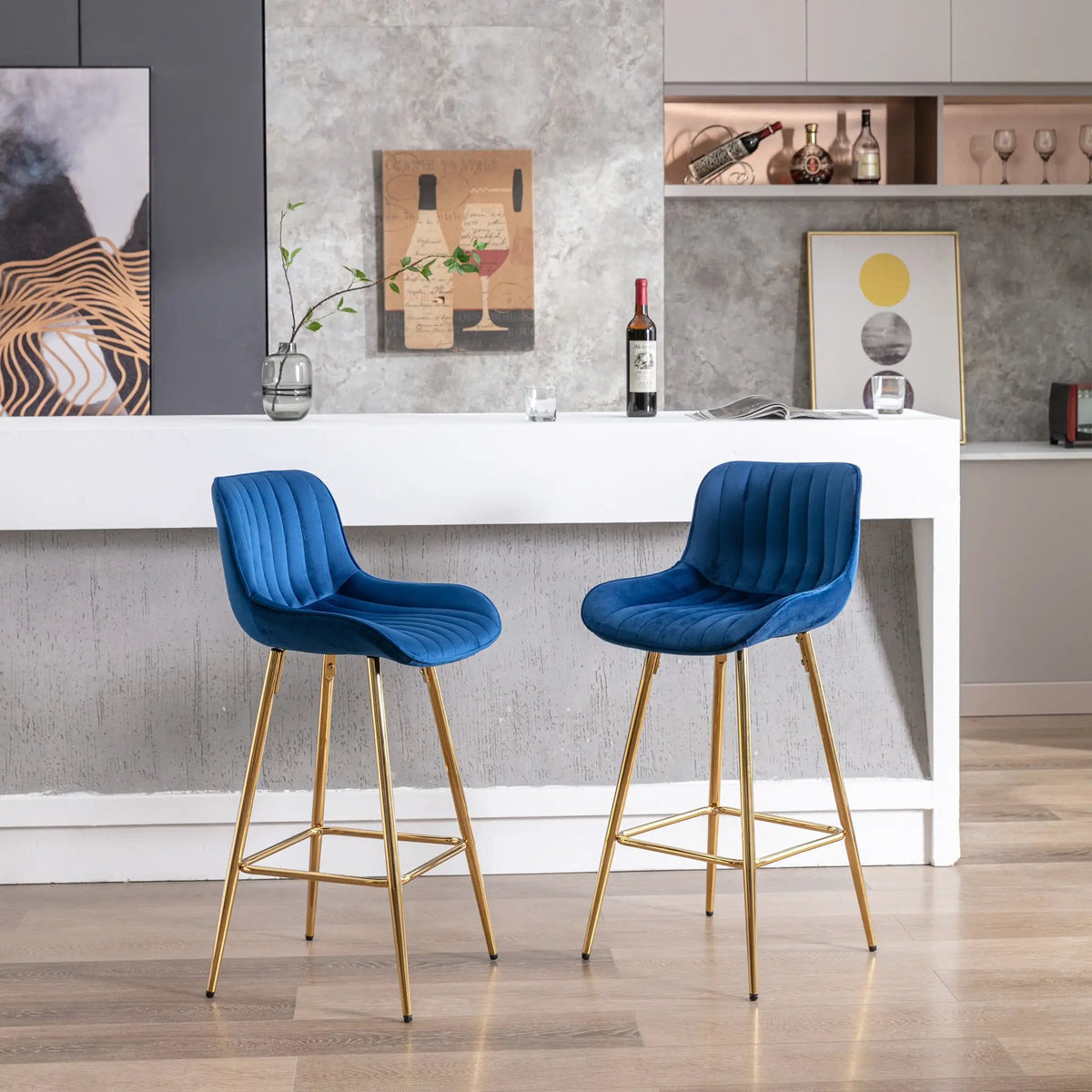 26 Inch Set of 2 Bar Stools with Steel Frame and Velvet Fabric by HouseOfZazla