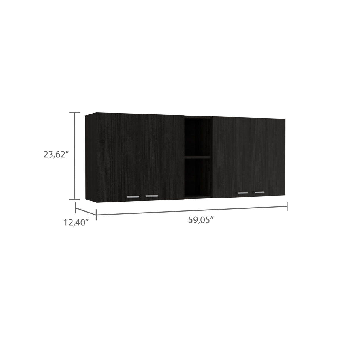 59-Inch Four Swing Doors Wall Cabinet with Glass Panels – Wenge, photo 5 of 7