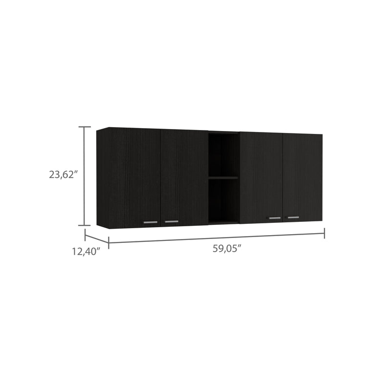 59-Inch Four Swing Doors Wall Cabinet with Glass Panels – Wenge, photo 5 of 7