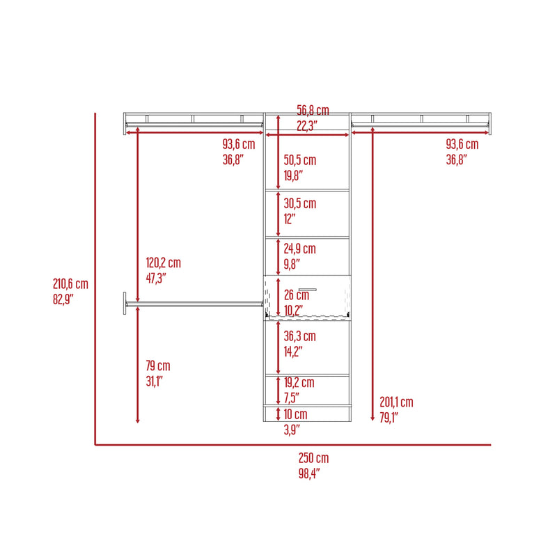 Calveston 1-Drawer 4-Shelf Closet System with Metal Rods - Dark Walnut, photo 5 of 5