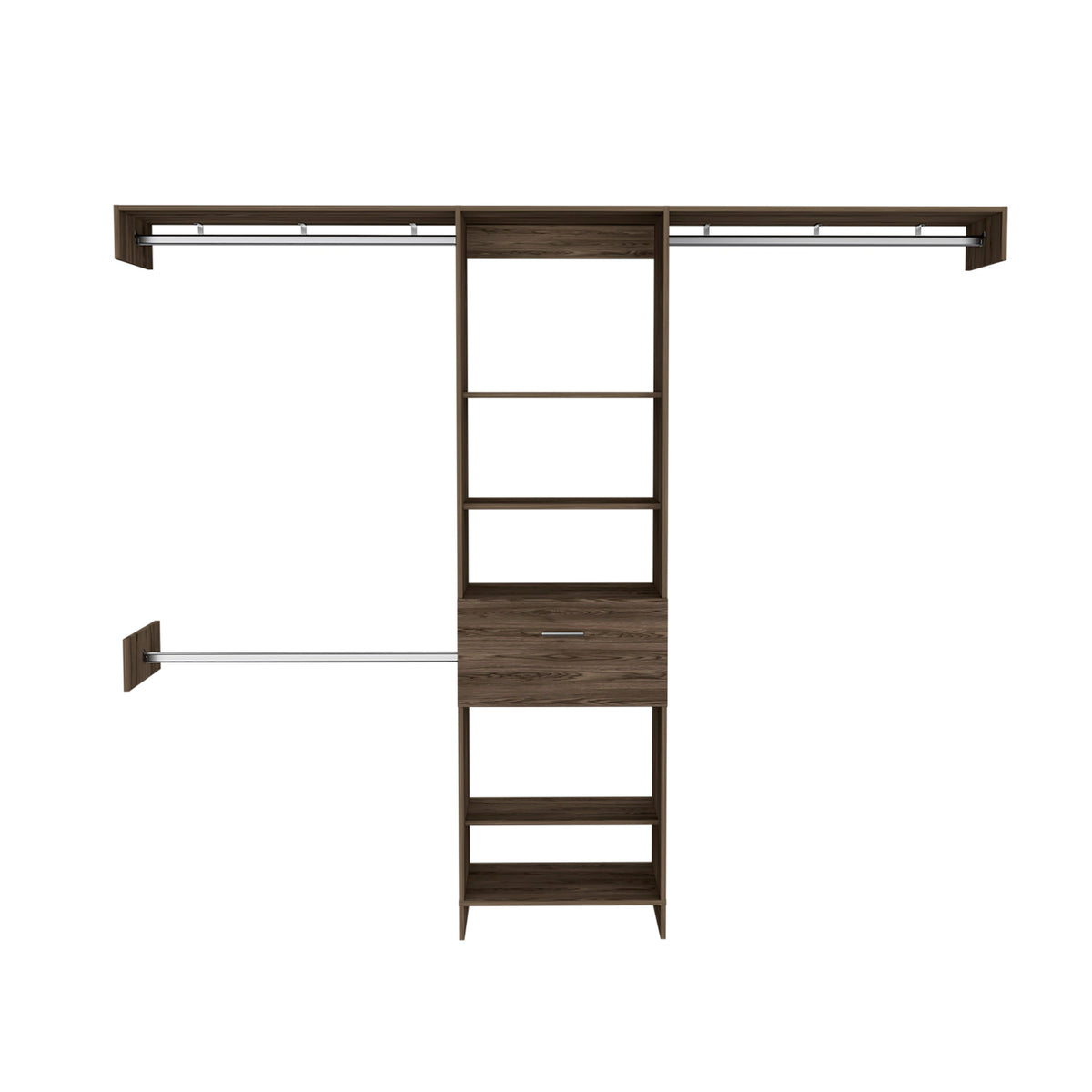 Calveston 1-Drawer 4-Shelf Closet System with Metal Rods - Dark Walnut, photo 2 of 5