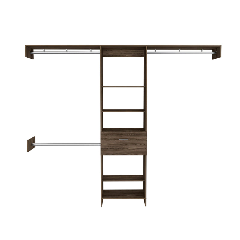 Calveston 1-Drawer 4-Shelf Closet System with Metal Rods - Dark Walnut, photo 2 of 5