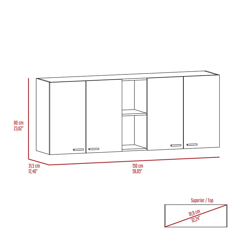59-Inch Four Swing Doors Wall Cabinet with Glass Panels – Wenge, photo 6 of 7