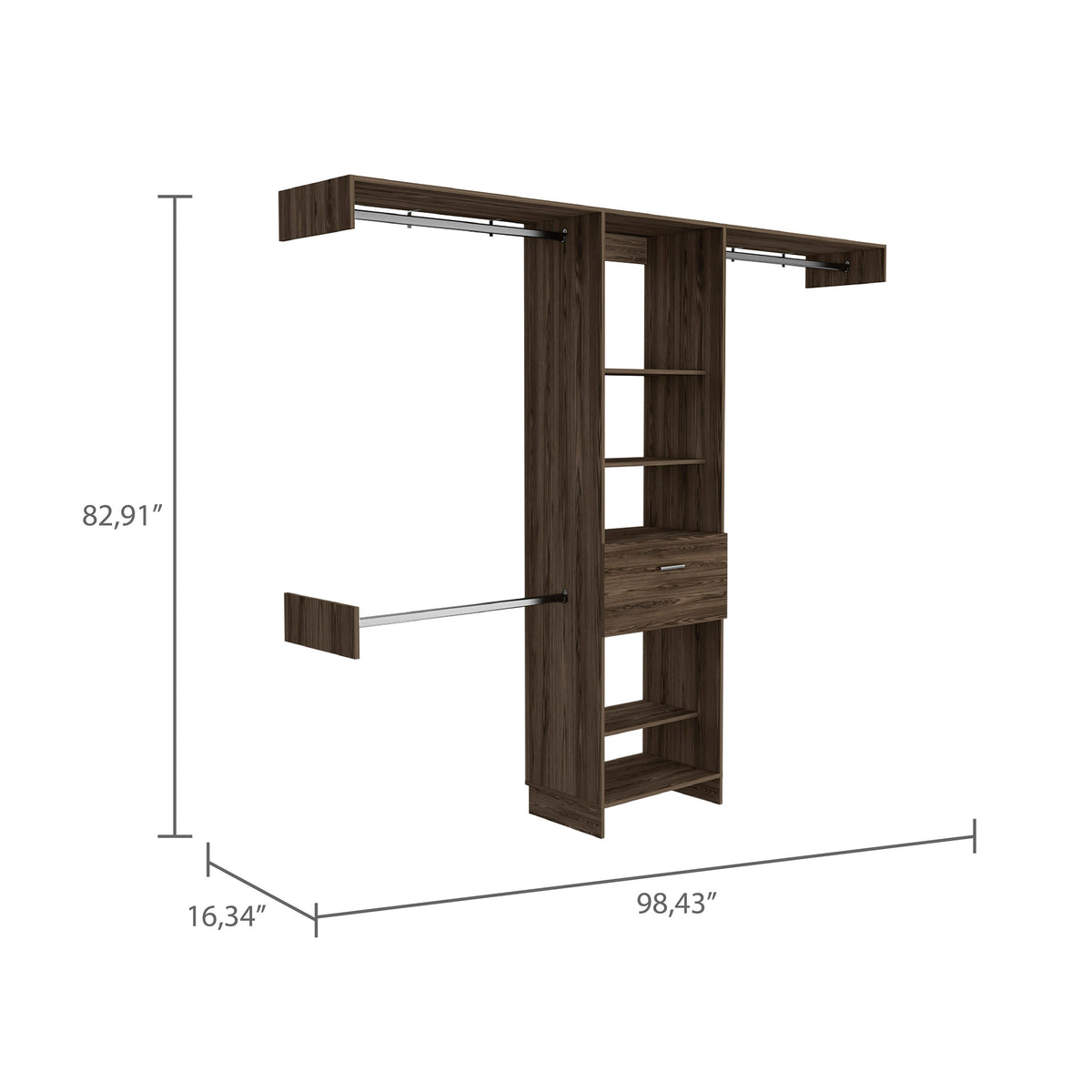 Calveston 1-Drawer 4-Shelf Closet System with Metal Rods - Dark Walnut, photo 3 of 5