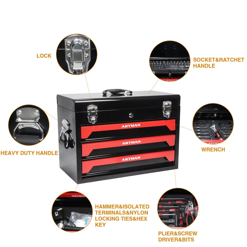 20'' Portable 3-Drawer Steel Toolbox by HouseOfZazla
