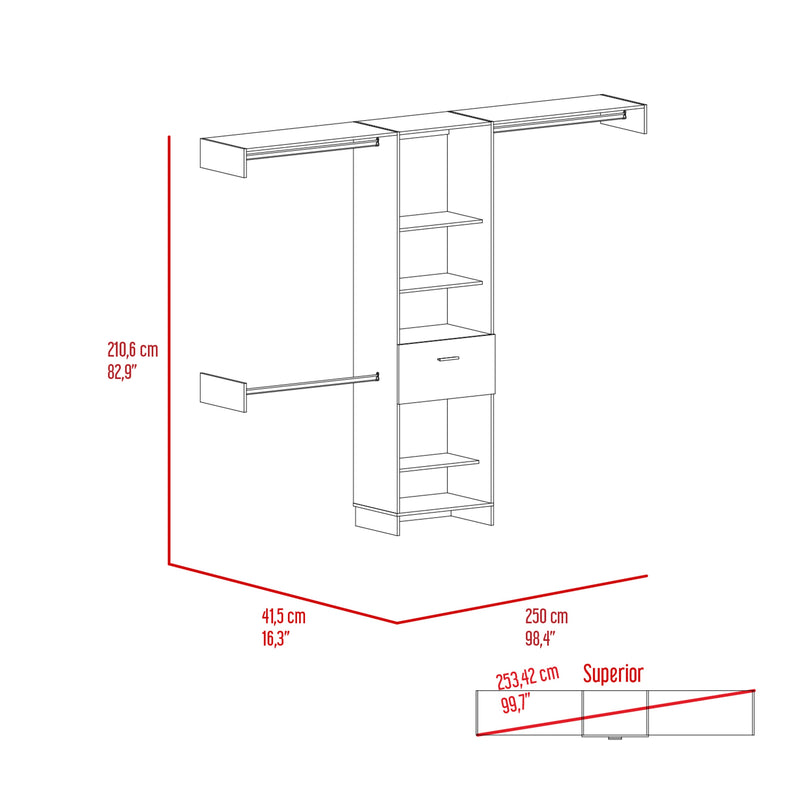 Calveston 1-Drawer 4-Shelf Closet System with Metal Rods - Dark Walnut, photo 4 of 5