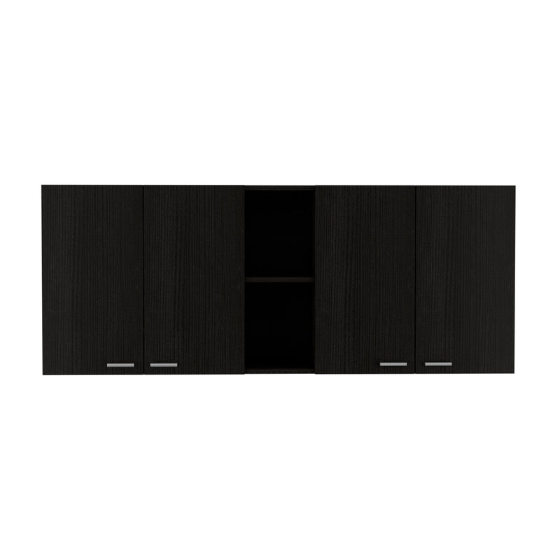 59-Inch Four Swing Doors Wall Cabinet with Glass Panels – Wenge, photo 2 of 7