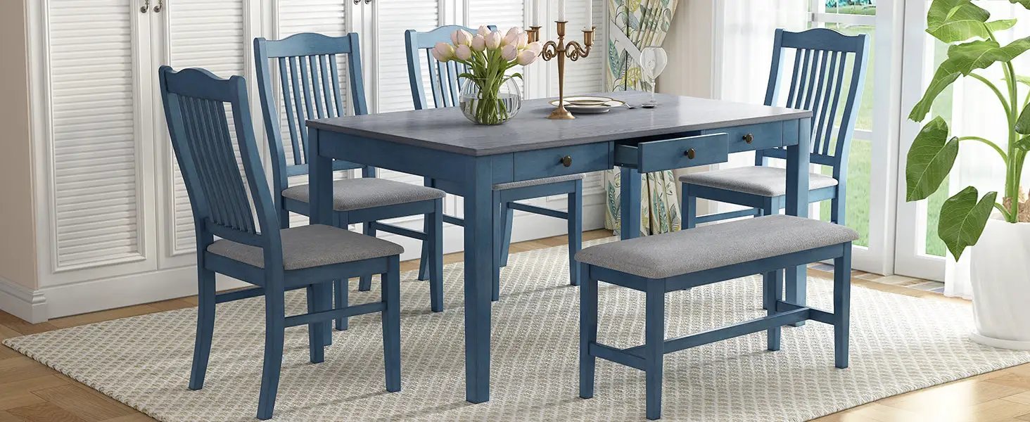 TOPMAX Mid-Century 6-Piece Wood Dining Table Set by HouseOfZazla
