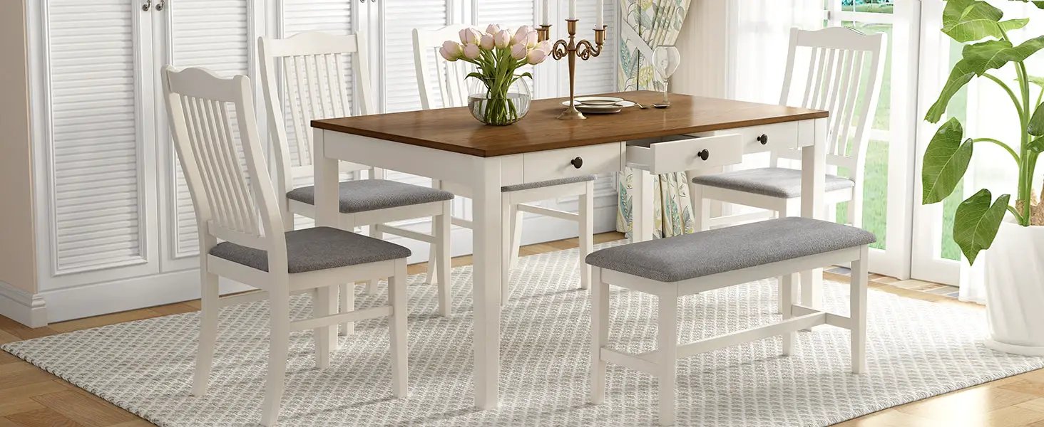 TOPMAX Mid-Century 6-Piece Wood Dining Table Set by HouseOfZazla