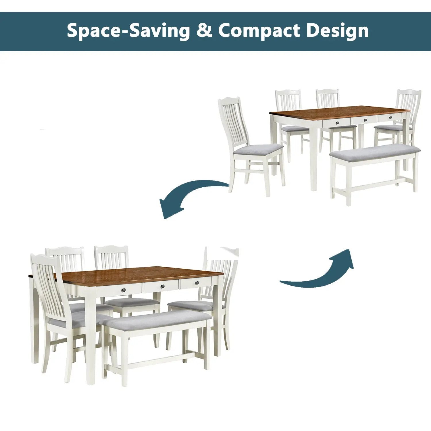 TOPMAX Mid-Century 6-Piece Wood Dining Table Set by HouseOfZazla
