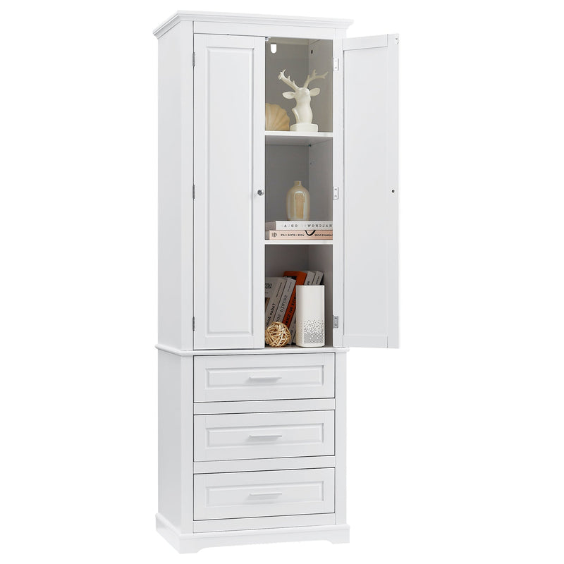 Tall Storage Cabinet with Three Drawers and Adjustable Shelf - White MDF, photo 8 of 10